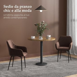 Set di 2 Sedie da Pranzo Imbottito in Stile Nordico, Sedie da Cucina in Tessuto, Sedia Imbottita con Braccioli e Gambe in Acciaio per Soggiorno, 54X57X80 Cm, Marrone