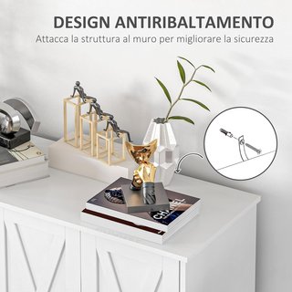 Credenza 2 Puertas Con Estantes, Credenza Multiuso en MDF de 4 Niveles Con 2 Estantes Regulables para Sala de Estar, Cocina y Entrada, 120X37X75 Cm, Blanco