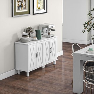 Credenza 2 Puertas Con Estantes, Credenza Multiuso en MDF de 4 Niveles Con 2 Estantes Regulables para Sala de Estar, Cocina y Entrada, 120X37X75 Cm, Blanco