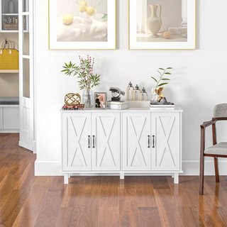 Credenza 2 Puertas Con Estantes, Credenza Multiuso en MDF de 4 Niveles Con 2 Estantes Regulables para Sala de Estar, Cocina y Entrada, 120X37X75 Cm, Blanco