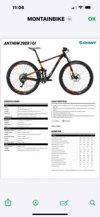 Bicicleta de montaña GIANT ANTHEM 29 ER1 TALLA M