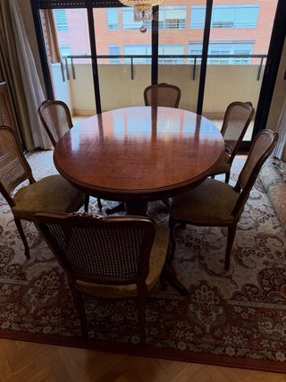 Mesa comedor extensible madera 160cm + 6 sillas