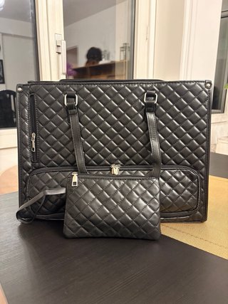 Bolso negro acolchado mujer y cartera