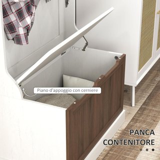 Perchero de Entrada 3 en 1 con Zapatero, Perchero de Suelo Ahorra Espacio con 4 Ganchos y Banco Contenedor, en MDF, para Pasillo, Dormitorio, 71.5X39.5X170 Cm, Blanco y Marrón