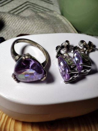 Anillo y pendientes plata Luxenter Amatista.