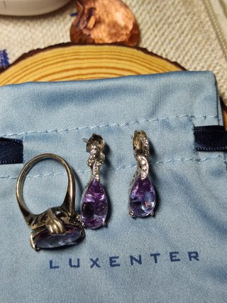 Anillo y pendientes plata Luxenter Amatista.