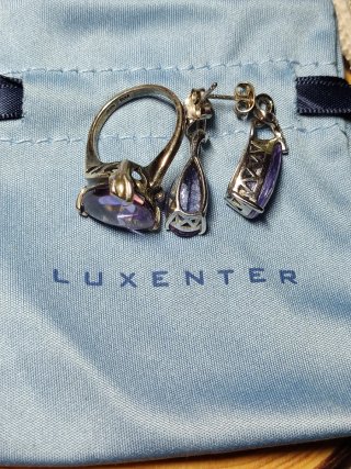 Anillo y pendientes plata Luxenter Amatista.