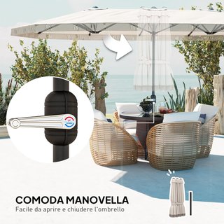 Sombrilla Doble 450X265 Cm Con Manivela, Salidas de Aire y Flecos, Sombrilla de Jardín de 12 Varillas de Metal y Poliéster 180G/㎡, anti UV30+, para Jardín, Terraza y Balcón, Crema