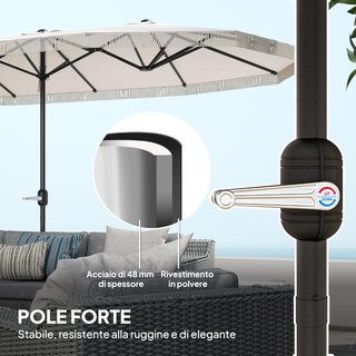 Sombrilla Doble 450X265 Cm Con Manivela, Salidas de Aire y Flecos, Sombrilla de Jardín de 12 Varillas de Metal y Poliéster 180G/㎡, anti UV30+, para Jardín, Terraza y Balcón, Crema