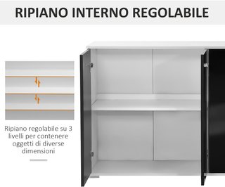 Cómoda, Mueble para Sala y Dormitorio Con 3 Puertas y 2 Cajones, Negro Brillante, Antirayaduras (106 X 35 X 76 Cm)