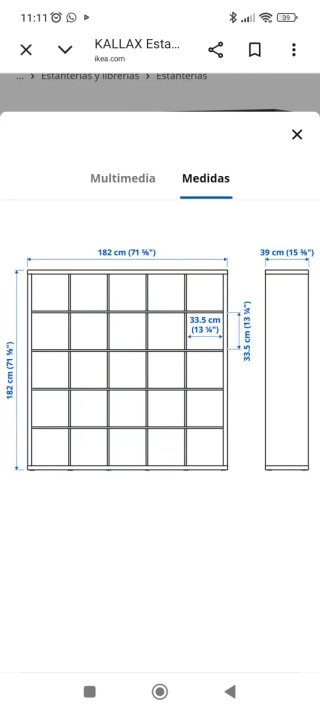 Estantería Kallax Ikea Negra-Marrón 182x182 cm.
