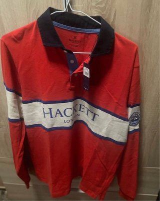 Polo Hackett Manga Larga Rojo y Negro