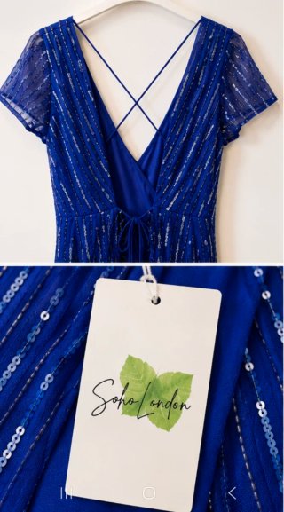 Vestido fiesta azul royal con plateado
