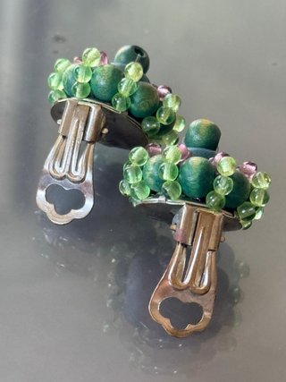 Orecchini clip vintage legno e vetro