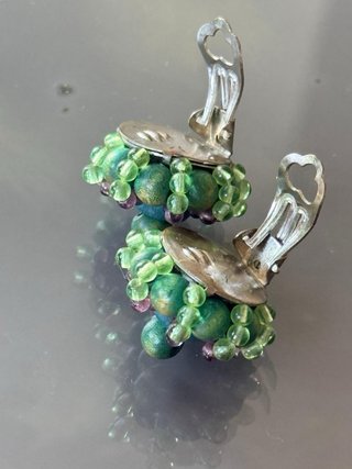 Orecchini clip vintage legno e vetro