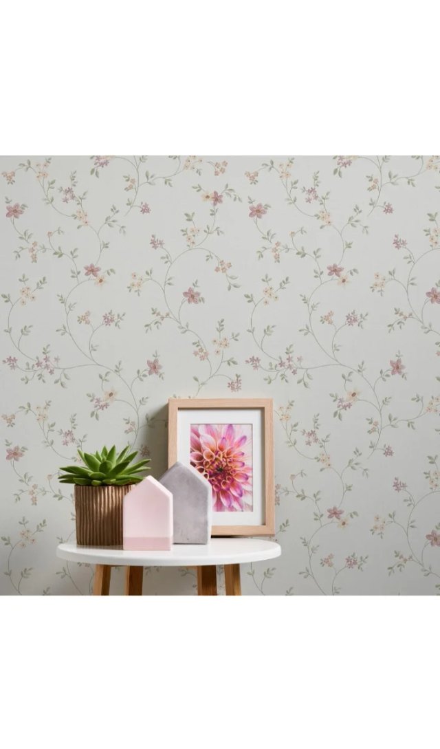 Papel de Pared Flores Rosas y Blancas