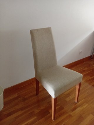 6 Sillas Beige Respaldo Alto Patas Madera