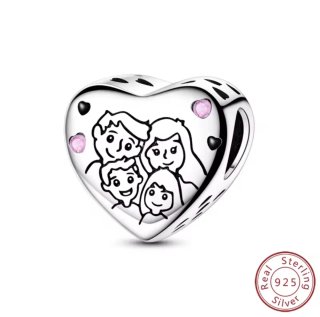 Dijes Corazón Familia 925 Plata Rosa