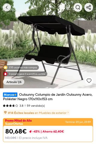 Balancin metálico jardín 3 plazas