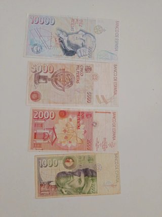 Billetes España 1000, 2000, 5000, 10000 Pesetas