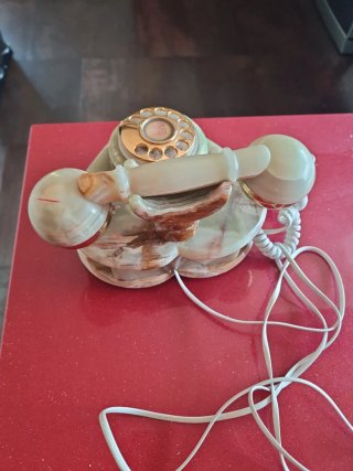Teléfono Vintage Mármol Verde y Dorado