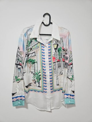 Camisa Larga Estampado Urbano Talla Única