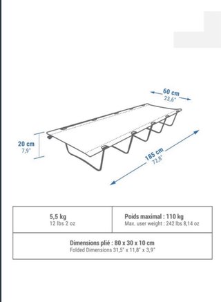 Cama Camping Quechua 185x60 cm