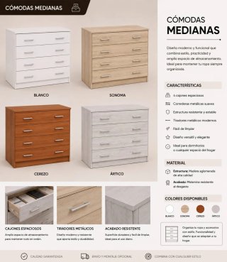 Cómoda Mediana Madera y Metal