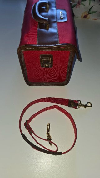 Borsa Samsonite tessuto rosso e pelle tracolla