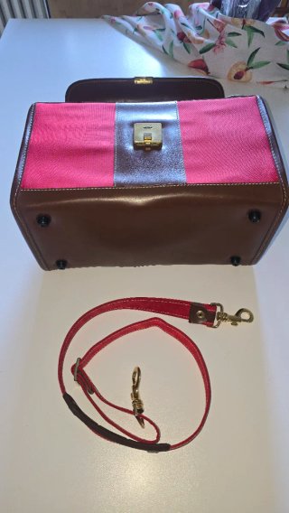 Borsa Samsonite tessuto rosso e pelle tracolla