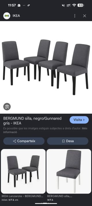 Juego de 4 sillas de comedor grises