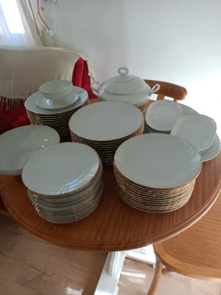 Vajilla porcelana filo oro