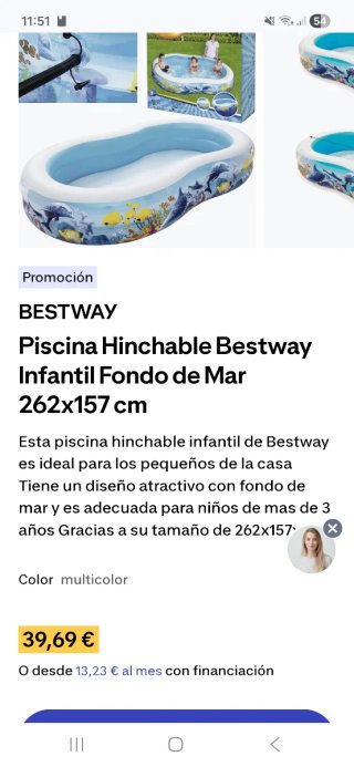 Piscina inflable infantil Bestway (2.62m x 1.57m)