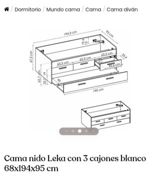 Cama nido Leka 68x194x95 cm
