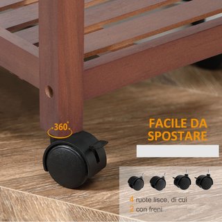 Carrello Portata da Cucina in Legno con Portabotti