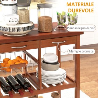 Carrello Portata da Cucina in Legno con Portabotti