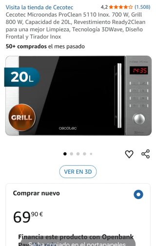 Microondas Cecotec 20L Grill Proclean 5110