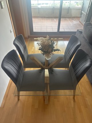 Mesa Comedor Cristal 160x90 Madera+4 sillas