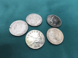 Lote 5 Monete Argento Spagna