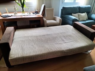 Sofá-cama y sillón tela y madera