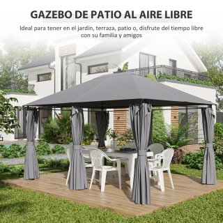 Cenador Jardín 4x3m con 6 Paredes