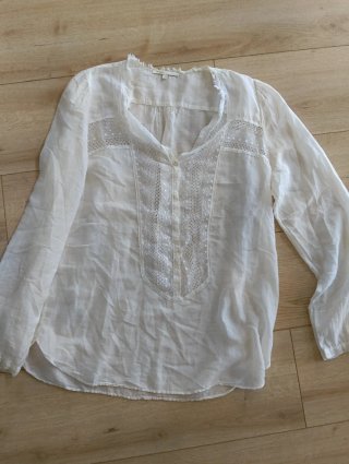 Blusa Maje Lino Blanca Encaje