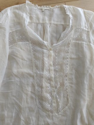 Blusa Maje Lino Blanca Encaje