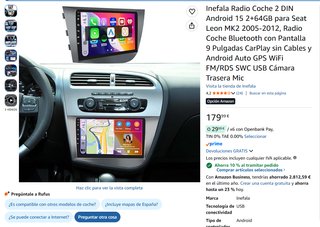 Radio Coche 2 DIN Android 15 2+64GB Seat Leon MK2