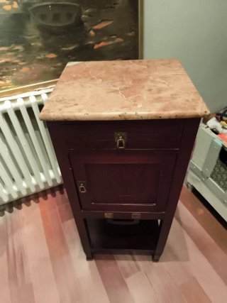Mesita de noche antigua mármol y madera