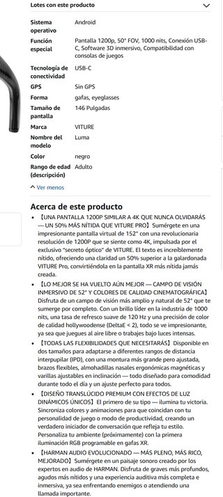 Gafas VITURE Luma AR/XR Pantalla 146”