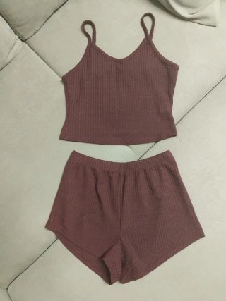 Pijama corto burdeos talla M