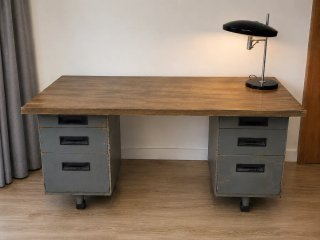 Mesa escritorio industrial vintage madera y metal
