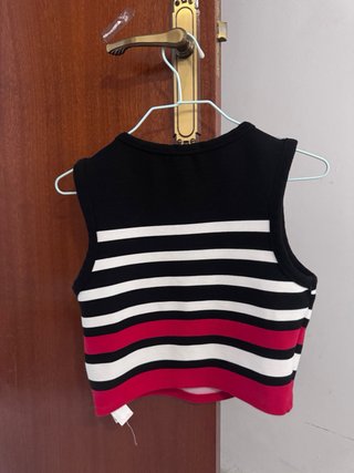 Top Stradivarius Rayas Negro Blanco Rosa Talla XS