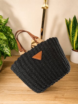 Bolso capazo paja negro 2 en 1 bandolera, nuevo